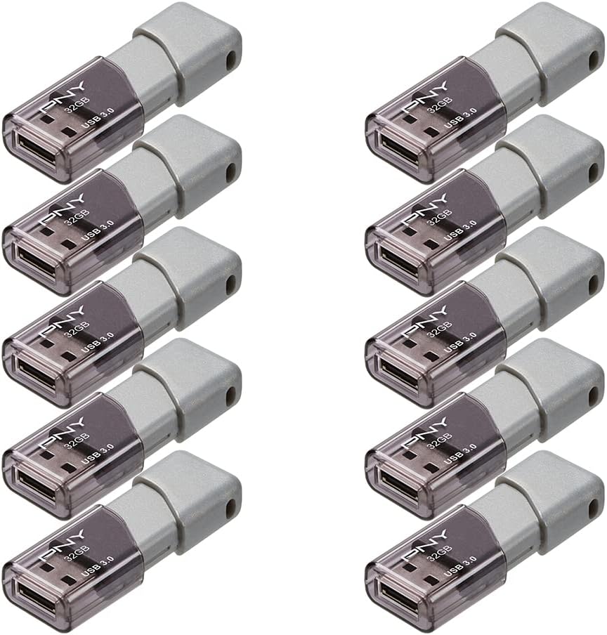 PNY 32GB Turbo Attaché 3 USB 3.0 Flash Drive, Silver (Pack of 10)