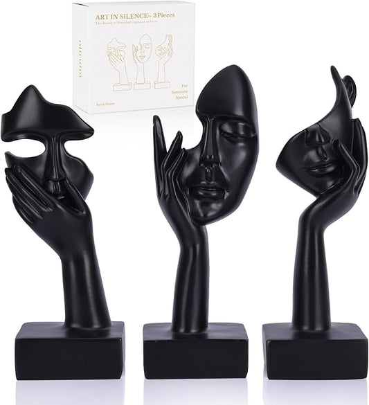 3 Pcs Thinker Large Statue Set - Black Art Abstract Home Accent Figurines for Living Room, Bedroom, Shelves, Office Desktop, Coffee Table Decor, Gift for Women (3 Pcs Black, 9")
