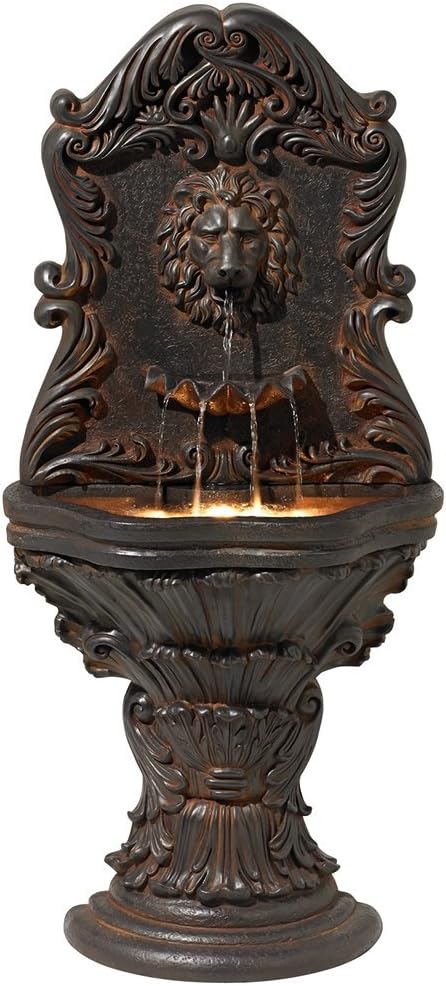 Royal Lion Acanthus 50" High Large Italian Indoor Outdoor Decor Faux Stone Floor Fountain with Light LED Statue Waterfall Water Feature for Outside Garden Patio Yard Backyard - John Timberland