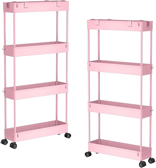 SPACELEAD 2-piece Set Slim Storage Cart 3 Tier,Bathroom Organizer Rolling Utility,Mobile Shelving Unit Slide Out for Office, Kitchen, Laundry Room & Narrow Places