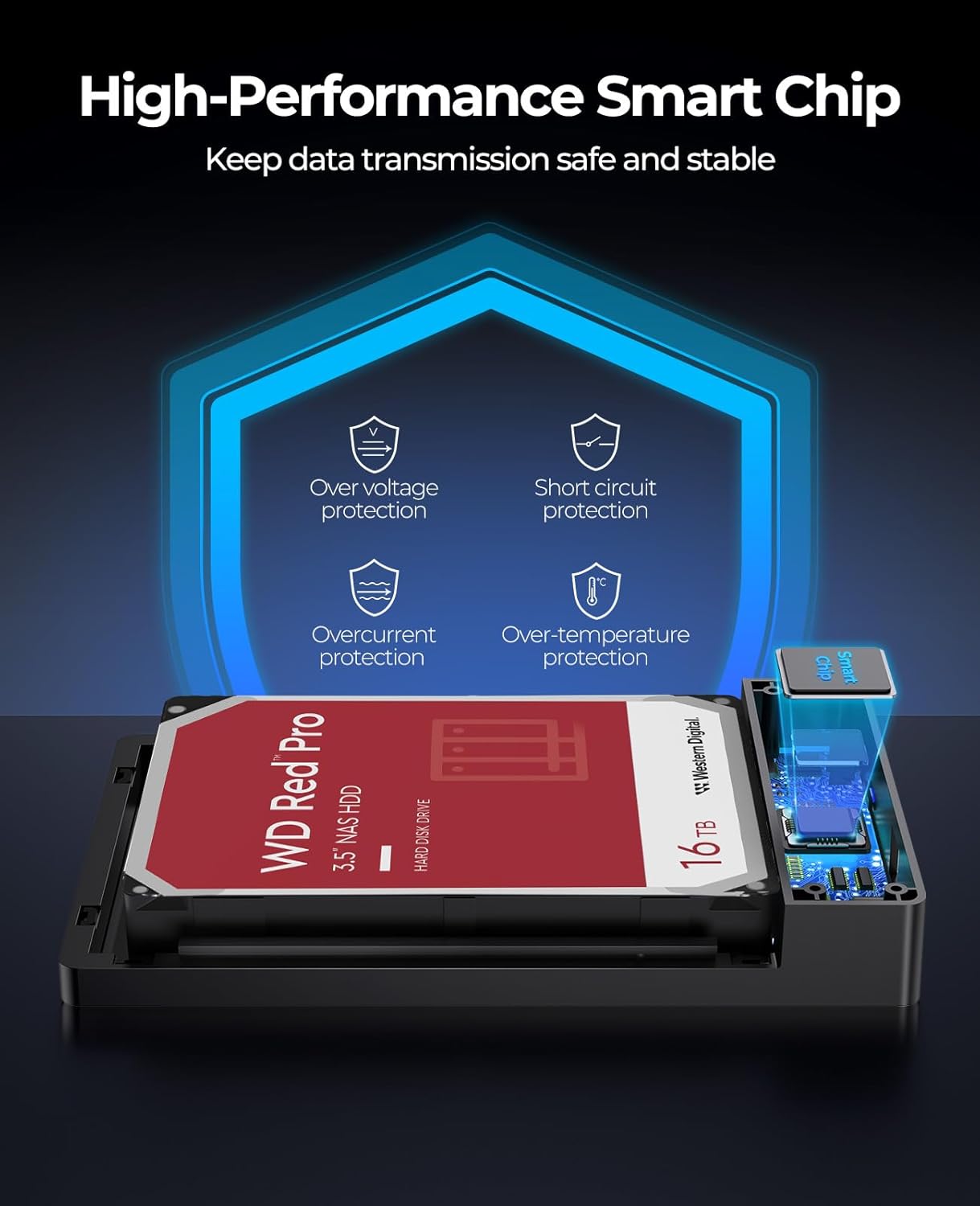ORICO 3.5" External Hard Drive Enclosure SATA III to USB3.1 Type C for HDD Tool-Free Installation Supports UASP and 20TB Drives - Black