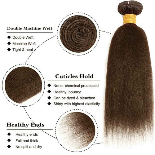 Giginger Brazilian Human Hair Bundles 22 24 26 Inch Chocolate Brown Yaki Wave Human Hair Bundles Brazilian Unprocessed Virgin Quick Weave Hair for Black Women