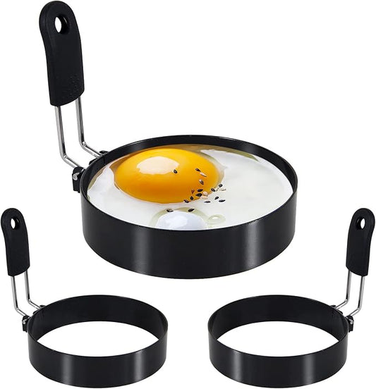 3-Pack 3.5'' Egg Rings Set with Silicone Handle, Stainless Steel Egg Cooking Rings，Nonstick，For Frying Eggs and English Muffins Pancake, Egg Mold Shaper For Breakfast
