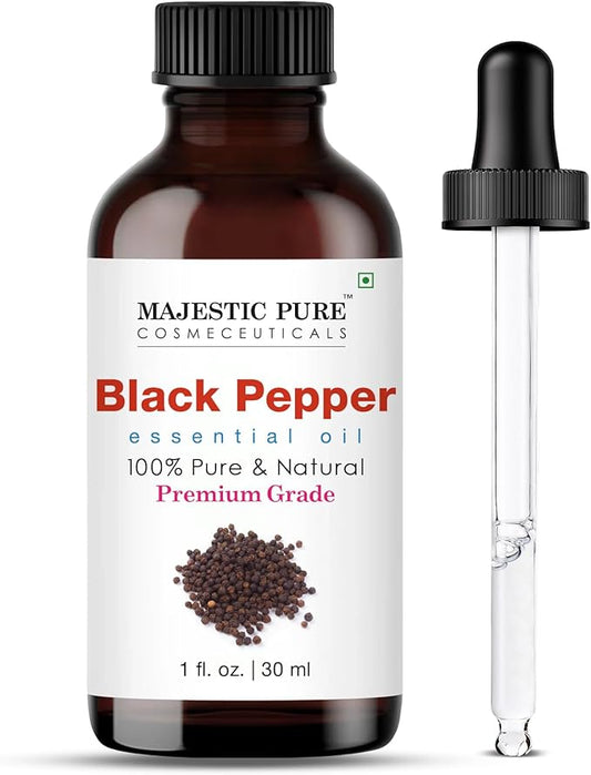 Majestic Pure Essential Oil with Glass Dropper - 100% Pure and Natural - Essential Oils for Diffuser, Aromatherapy, Soap and Candle Making, Black Pepper Essential Oil, Black Pepper Oil, 1 Fl Oz