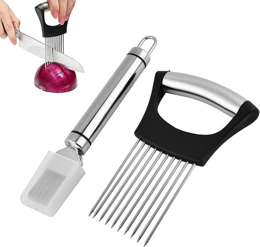 Onion Holder & Slicer Set, Kitchen Scallion Onion Cutter, Kitchen Herb Cutter, Scallion Shredding Tool, Chopper for Slicing of Tomatoes, Avocados, Eggs and Other Vegetables