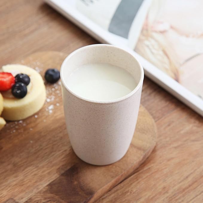 4Pcs Wheat Straw Cups, Unbreakable Drinking Cup, Reusable Cups Dishwasher Safe, 12 oz for Kitchen, Home, Office, and Outdoor Use(Beige)