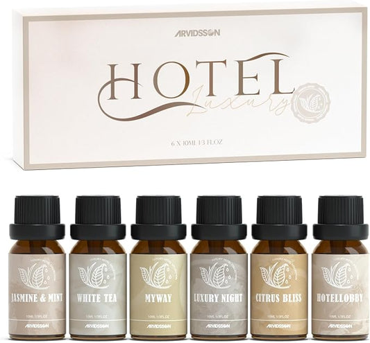 ARVIDSSON Hotel Diffuser Oils Gift Set - Hotel Essential Oils for Diffusers and Crafting - Inspired by the 5 Star Hotels Scent, Premium Fragrance Oil Blend Set, 6 x 10 mL, 0.34 fl oz