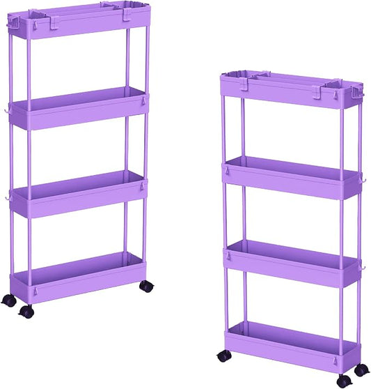 SPACELEAD 2-piece Set Slim Storage Cart 3 Tier,Bathroom Organizer Rolling Utility,Mobile Shelving Unit Slide Out for Office, Kitchen, Laundry Room & Narrow Places