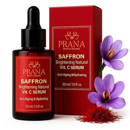 PRANA Saffron Brightening Vitamin C Face Serum – Ayurvedic Skincare with Pure Blue Lotus, Vetiver & Sandalwood – Hydrating Anti-Aging Serum for Even Skin Tone, Dark Spots & Radiant Glow (30ml)
