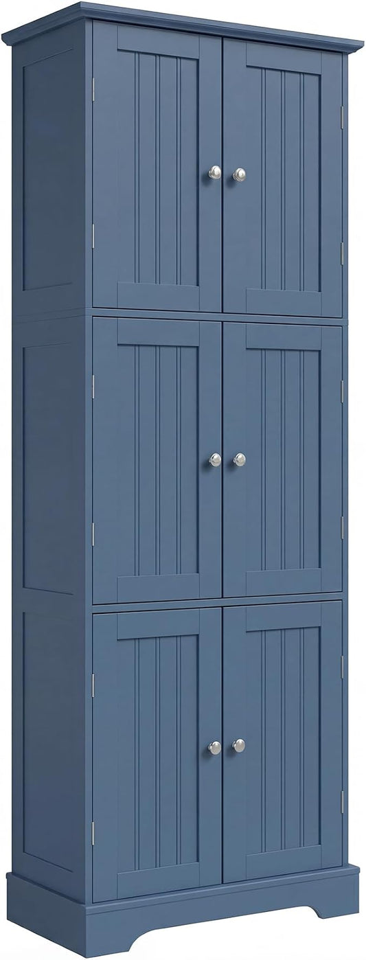 ChooChoo Tall Bathroom Storage Cabinet with 6 Doors, Freestanding Floor Cabinet with Adjustable Shelves, Blue Pantry Cabinet for Bathroom, Kitchen, Laundry Room