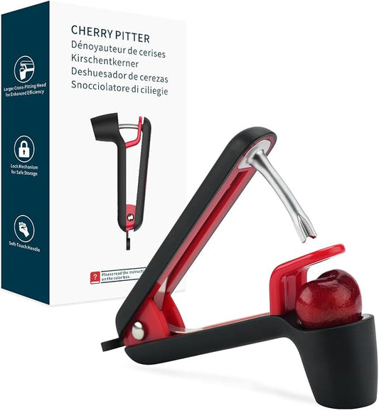 KITCHENDAO Cherry Pitter Tool, Larger Cross-Pitting Head, Cherry Core Remover with Safety Lock, Non-Slip Soft-touch Handle, Dishwasher Safe
