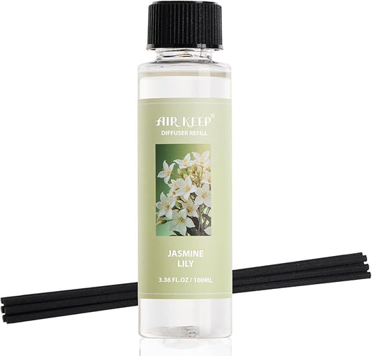 Airkeep Reed Diffuser Oil Refill/Jasmine Lily/3.38 oz / 1 Pack/Air Freshener & Aromatherapy Essential Oil Blend for Home Fragrance – Scented Refill Oil for Bathroom, Bedroom & Home Decor