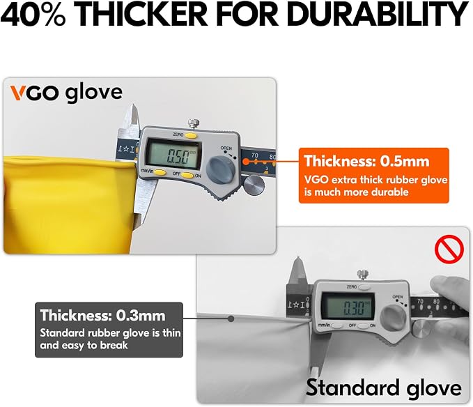 Vgo... 10-Pairs Reusable Household Gloves, Rubber Dishwashing gloves, Extra Thickness, Long Sleeves, Kitchen Cleaning, Working, Painting, Gardening, Pet Care (Size S, Yellow, HH4601)