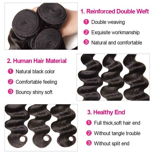 Aopusi Bundles with Closure Body Wave Bundles with Closure Weaves 4×4 Free Part Lace Closure with 3 Bundles 100% Brazilian Virgin Remy Human Hair 150% Density Natural Color (14 16 18+12 Inch)