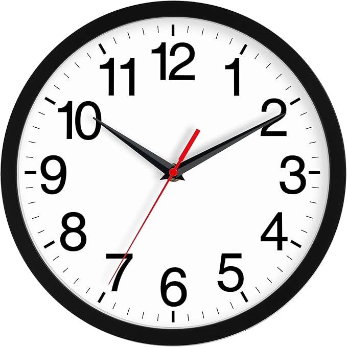 Rohioue Wall Clock Modern 10 Inch Black Battery Operated Silent Non Ticking Analog for Living Room Office Home Bedroom Kitchen Bathroom
