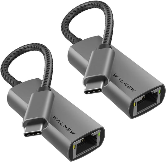 USB-C to Ethernet Adapter, WALNEW USBC to RJ45 LAN Adapter, Gigabit Cat Network Cable Converter to Type C Thunderbolt 3 for Mac,MacBook Pro/Air,Samsung Galaxy Tab (Ethernet Port, 2-Pack USB-C)