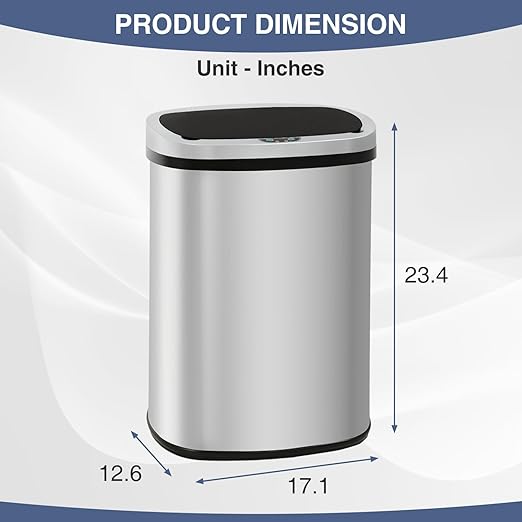 PayLessHere | 13 Gallon Stainless Steel Trash Can | Steel | Automatic Touchless Lid with Motion Sensor | Kitchen Garbage Can with Waterproof Design | for Home, Office, Bathroom | Pack of 1