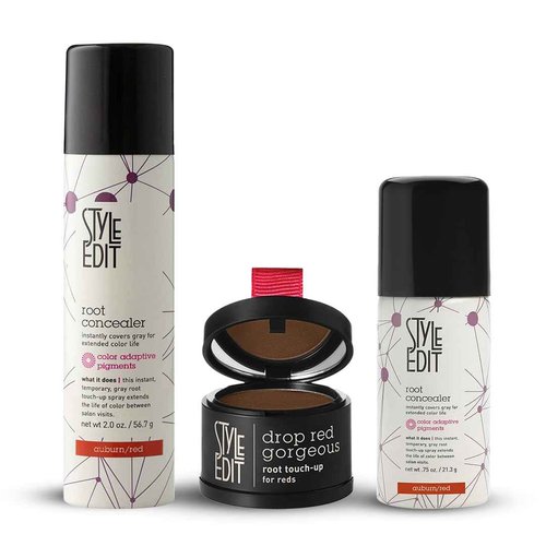 Style Edit Dark Red/Auburn Full Size, Travel Size Concealer, and Touch Up Powder