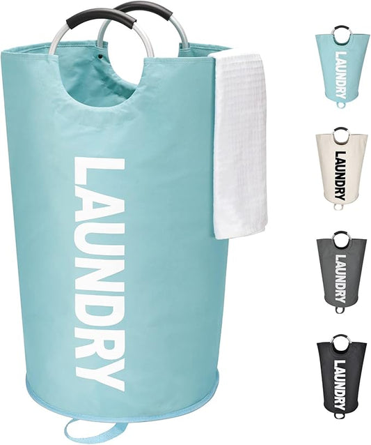 Maxsilan 90L Large Laundry Basket, Freestanding Tall Clothes Hamper, Collapsible Laundry Bag, Light Blue