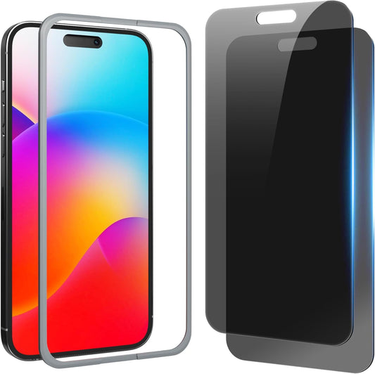 Compatible for iPhone 15 Pro Privacy Screen Protector 6.1 inch, Anti Spy Anti Blue Light HD Tempered Glass Screen Protector Easy Installation, Case Friendly, 2 Pack Black