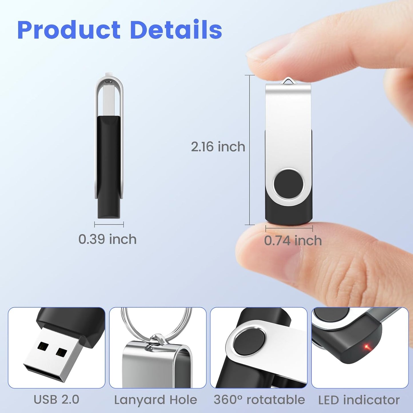 ABLAZE 8GB Flash Drives 500 Pack, USB 2.0 Thumb Drives Bulk Swivel Memory Stick Bulk USB 500 Pack Pendrives 8GB (Mixcolors)