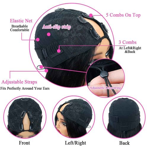 Amznlady V Part Wigs Straight Brazilian Virgin Human Hair Wigs for Black Women Upgrade U Part Wigs Glueless Full Head Clip In Half Wig V Shape Wig No Leave Out 180% Density Natural Color 18"
