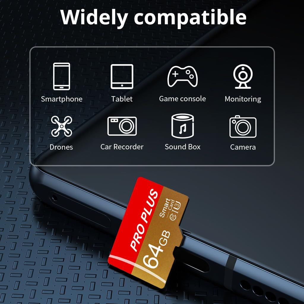 2 Pack TF Card 64GB with Adapter, High Speed Memory Card, UHS-I C10 A1 Memory TF Card for Tablet/Mobile Phone/Camera/Car Audio/Game Console (TF162 Red Gold 64GB)