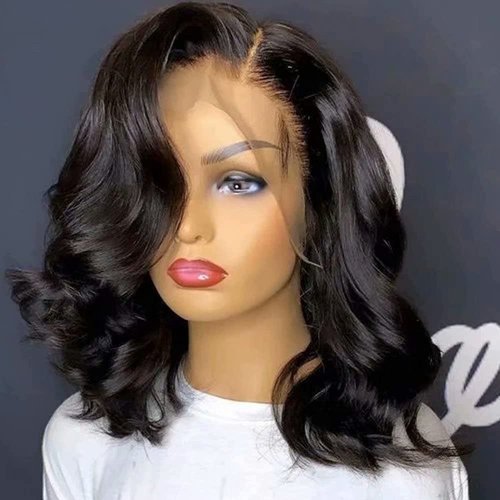 QUINLUX WIGS Body Wave Short Bob Human Hair Wig 13x6 HD Transparent Lace Front Human Hair Wig Brazilian Hair Natural Color 150% Density Short Wigs Ocean Wave Pre Plucked With Baby Hair For Women 8Inch