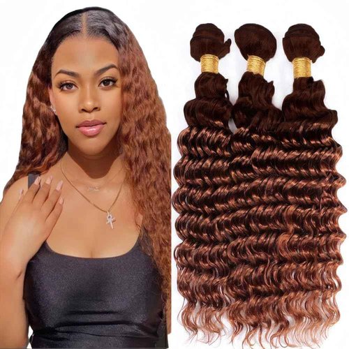 LOIUMGUU T4/30 Human Hair Bundles Ombre Brown Deep Wave Bundles 24 26 28 Inch Unprocessed Brazilian Virgin Remy Hair Extensions for Women Real Soft 2 Tone Chcolate and Brown