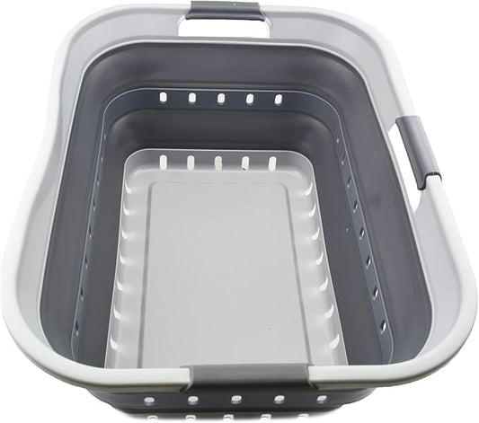 SAMMART 42L (11 gallon) Collapsible Plastic Laundry Basket - Foldable Pop Up Storage Container/Organizer - Portable Washing Tub - Space Saving Hamper/Basket (Grey/Dark Grey)