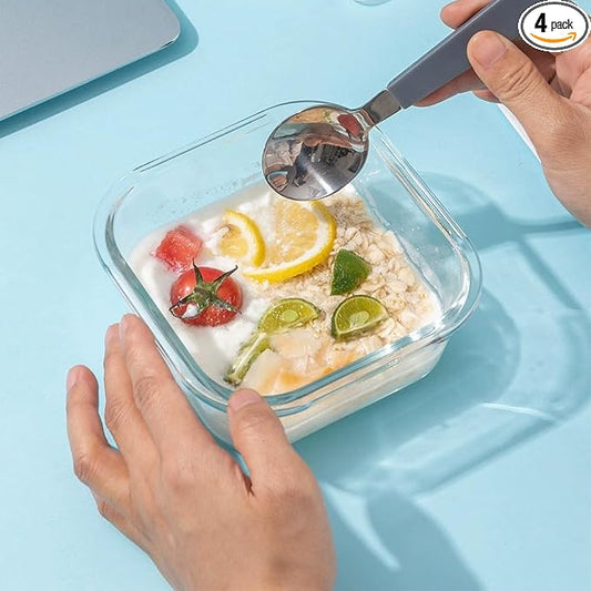 2Cup Square Glass Food Storage Containers, Small Square Food Containers With Airtight Lids Leak-proof, BPA free 16oz Glass Meal Prep Bowls, Dishwasher, Microwave, Freezer Safe (4 color)