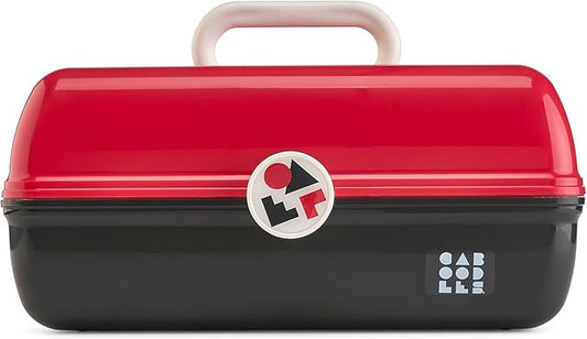 Caboodles School Spirit On-The-Go Girl Makeup Box, Red Over Black, Hard Plastic Makeup Organizer Box, Built-In Mirror, Secure Latch for Safe Travel, Spacious Storage for Large Items