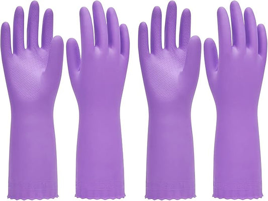 PACIFIC PPE 2 Pairs Reusable Dishwashing Cleaning Gloves with Latex Free, Cotton Lining, Kitchen Gloves, Purple, Large