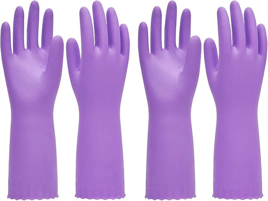 PACIFIC PPE 2 Pairs Reusable Dishwashing Cleaning Gloves with Latex Free, Cotton Lining, Kitchen Gloves, Purple, Medium