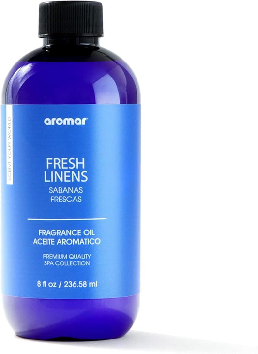 AROMAR Premium Fragrance Oil, Long-Lasting, Refreshing Uplifting Aroma for Aromatherapy, Relaxation & Household Uses. Fresh Linens 8oz