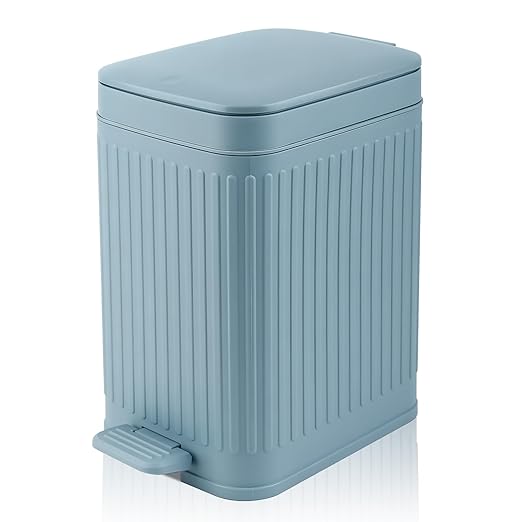rejomiik Small Bathroom Trash Can with Lid Slim Soft Close Garbage Can Step Wastebasket Container Trash Bin for Office Bedroom Kitchen Living Room 1.9 Gallon, Light Blue
