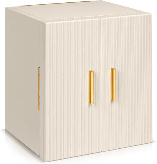 Dajasan Large Jewelry Box Organizer, Jewelry Storage Organizer with 3 Drawers, Huge Jewelry Box with Mirror for Women Girls, Double Door, Textured PU Leather, Gift Idea, Stylish (Beige + Gold)