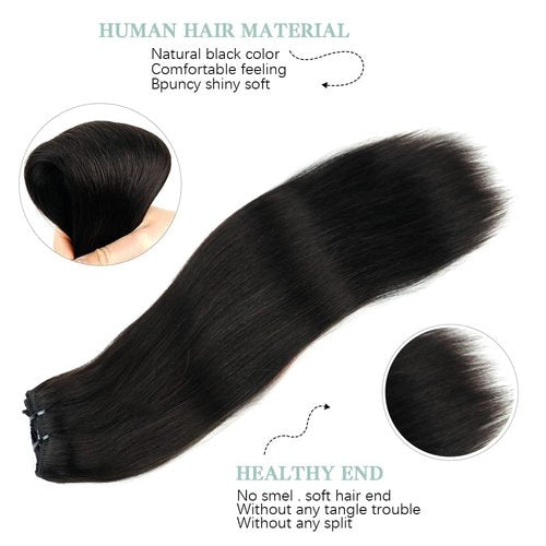 Straight Clip in Hair Extensions for Black Women Clip in Hair Extensions Real Human Hair,8pcs Per Set with 18Clips Double Lace Weft,120Gram,100% Real Soft Human Hair Natural Black (26Inch, #1B)