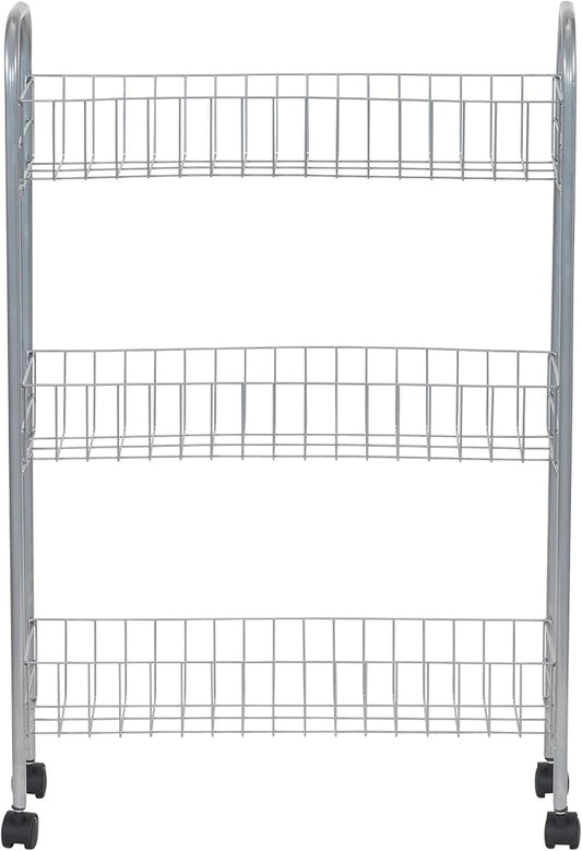 Household Essentials Slim Storage Cart, 3 Shelf Storage Cart with Wheels, Perfect for Laundry Rooms, Bathrooms, Pantries, Kitchens and More