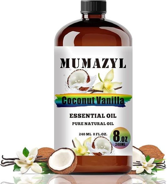 Coconut Vanilla Essential Oil, Coconut Vanilla Oil 8 Fl Oz 240ML for Diffuser Humidifier Yoga Cleaning DIY Candle Soap Making MUMAZYL Essential Oils
