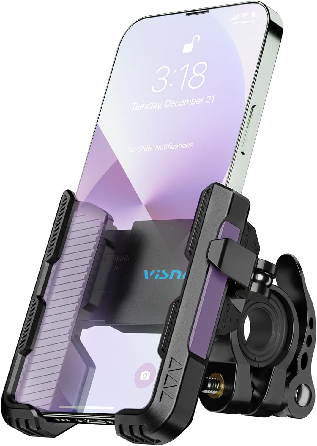 New Upgraded Bike Phone Mount Holder Two Connectors Quickly Lock and Release,360°Rotatable Bicycle Motorcycle Scooter Accessories Handlebar Phone Clip Suitable for 4.0"-7.0"" Smartphone (Purple)"