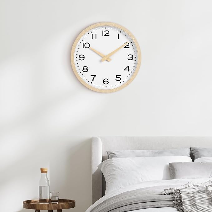 AKCISOT Wall Clock,Boho Kitchen 10 Inch Wall Clocks Battery Operated Non Ticking,Silent Modern Clock Decorative for Bedroom,Office,Bathroom,Living Room,Home (Wood Grain)