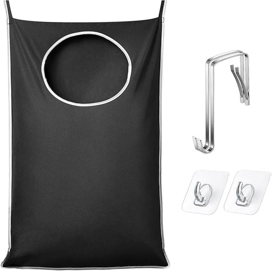 KEEPJOY XL Black Door Hanging Laundry Hamper, 36.5" x 22.5" Large Capacity Hanging Hamper Bag with Large opening and Strong Hooks for All Family Laundry, Blankets, and Toys (Black,1-Pack)