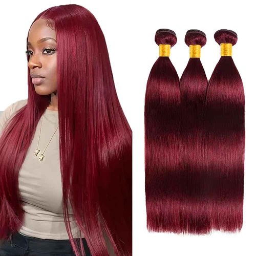 Condescension Human Hair Bundles Burgundy 99J Straight 24 26 28 Inch Bundles Human Hair 100% Unprocessed Burgundy Soft Sewn In Hair with Double Weft for Black Women