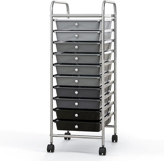 Giantex 10-Drawer Storage Cart w/Universal Wheel, Rolling Cart w/Handle, Home Organizer Storage Unit w/Removable Drawers, Trolley Utility Cart for Kitchen Makeup Living Room Office Play Room