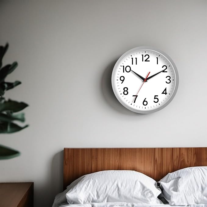 DAXSMY 14 Inch Wall Clock Large Battery Operated Big Silent Non Ticking Analog Decorative for Living Room Office Kitchen Outdoor Classroom Bedroom Bathroom School Home(Silver)