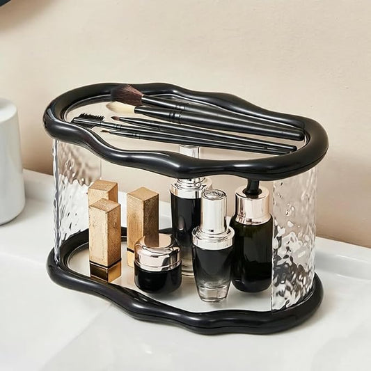 Bathroom Countertop Organizer, 2 Tier Bathroom Organizer and Storage, Acrylic Vanity Organizer Standing Holder Shelf, Perfume Makeup Skincare Cosmetic Desk Organizer for Bedroom Dressing Table, Black
