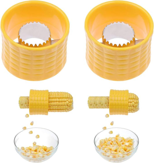 Corn Stripping Tool, Set of 2 - These Corn Cobber Tools are the Easiest Way to Remove Kernels from Fresh Corn - Just Push Corn Through the Device - The Stainless Steel Blades Work as a Corn Zipper