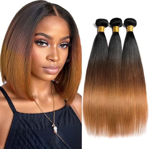 Hydtxc T1B/4/30 Straight Human Hair Bundles 18 20 22 Inch Omber Chocolate Brown 12A Raw Unprocessed Brazilian Virgin Quick Weave Hair for Black Women