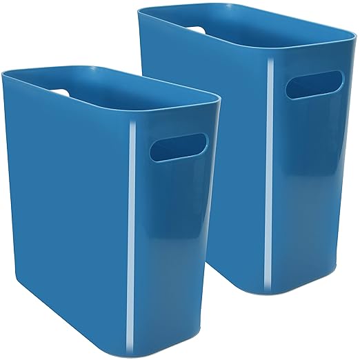 Youngever 2 Pack 3 Gallon Slim Trash Can, Plastic Garbage Container Bin, Trash Bin with Handles for Home Office, Living Room, Study Room, Kitchen, Bathroom (Teal)